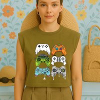 Halloween Skeleton Zombie Gaming Controllers Mummy Game Boy Garment-Dyed Women's Muscle Tee