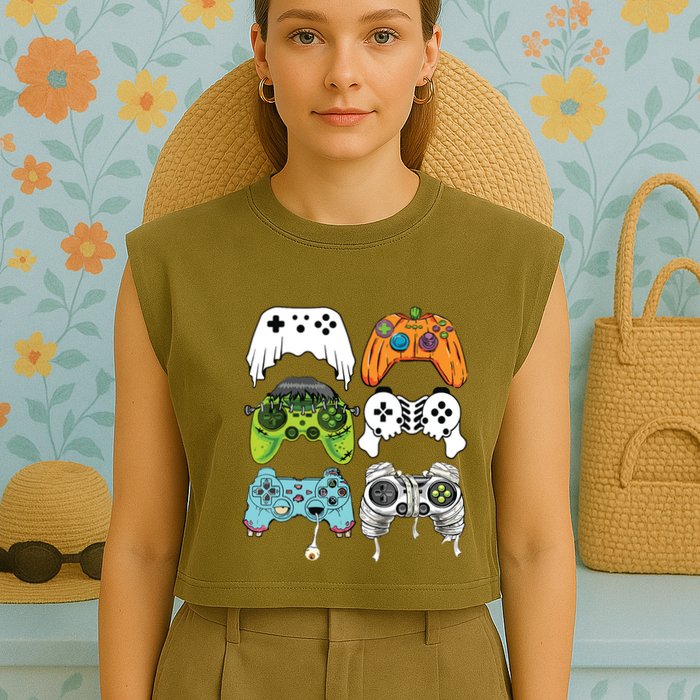 Halloween Skeleton Zombie Gaming Controllers Mummy Game Boy Garment-Dyed Women's Muscle Tee