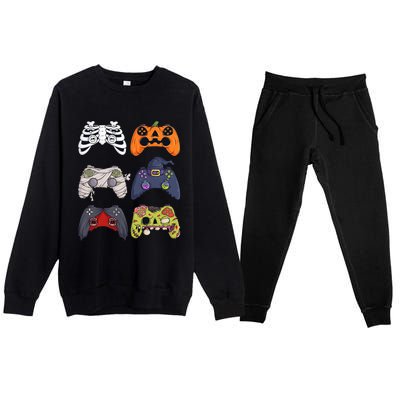 Halloween Skeleton Zombie Gaming Controllers Mummy Premium Crewneck Sweatsuit Set