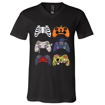 Halloween Skeleton Zombie Gaming Controllers Mummy V-Neck T-Shirt