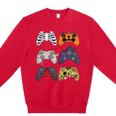 Halloween Skeleton Zombie Gaming Controllers Mummy Premium Crewneck Sweatshirt