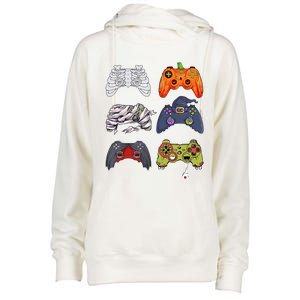 Halloween Skeleton Zombie Gaming Controllers Mummy Cute Gift Womens Funnel Neck Pullover Hood