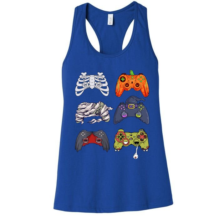 Halloween Skeleton Zombie Gaming Controllers Mummy Cute Gift Women's Racerback Tank