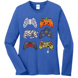 Halloween Skeleton Zombie Gaming Controllers Mummy Cute Gift Ladies Long Sleeve Shirt