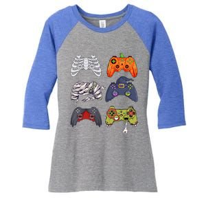 Halloween Skeleton Zombie Gaming Controllers Mummy Cute Gift Women's Tri-Blend 3/4-Sleeve Raglan Shirt