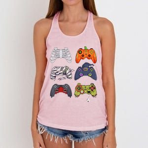 Halloween Skeleton Zombie Gaming Controllers Mummy Cute Gift Women's Knotted Racerback Tank