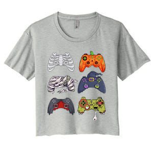 Halloween Skeleton Zombie Gaming Controllers Mummy Cute Gift Women's Crop Top Tee