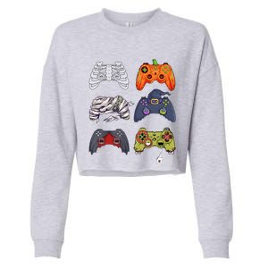 Halloween Skeleton Zombie Gaming Controllers Mummy Cute Gift Cropped Pullover Crew