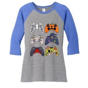 Halloween Skeleton Zombie Gaming Controllers Mummy Women's Tri-Blend 3/4-Sleeve Raglan Shirt