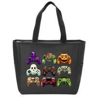 Halloween Skeleton Zombie Gaming Controllers Mummy Boy Kids Zip Tote Bag