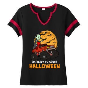 Halloween Skeleton Zombie Riding Monster Truck Vampire Gift Ladies Halftime Notch Neck Tee