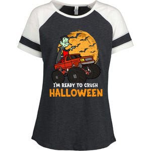 Halloween Skeleton Zombie Riding Monster Truck Vampire Gift Enza Ladies Jersey Colorblock Tee