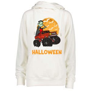 Halloween Skeleton Zombie Riding Monster Truck Vampire Gift Womens Funnel Neck Pullover Hood