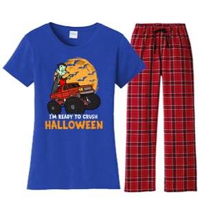 Halloween Skeleton Zombie Riding Monster Truck Vampire Gift Women's Flannel Pajama Set