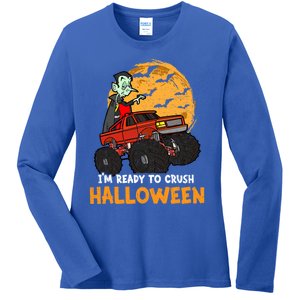 Halloween Skeleton Zombie Riding Monster Truck Vampire Gift Ladies Long Sleeve Shirt