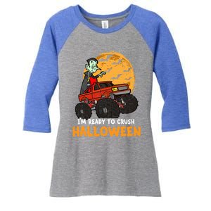 Halloween Skeleton Zombie Riding Monster Truck Vampire Gift Women's Tri-Blend 3/4-Sleeve Raglan Shirt