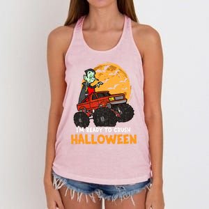 Halloween Skeleton Zombie Riding Monster Truck Vampire Gift Women's Knotted Racerback Tank