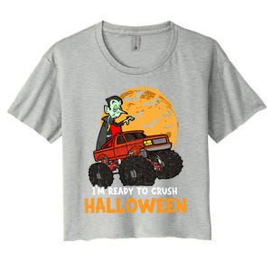 Halloween Skeleton Zombie Riding Monster Truck Vampire Gift Women's Crop Top Tee