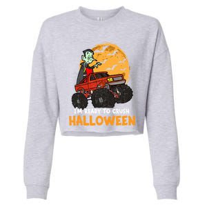 Halloween Skeleton Zombie Riding Monster Truck Vampire Gift Cropped Pullover Crew