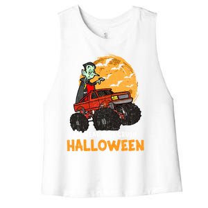 Halloween Skeleton Zombie Riding Monster Truck Vampire Gift Women's Racerback Cropped Tank