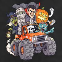 Halloween Skeleton Zombie Monster Truck Vampire Boys 7 Panel Mesh Trucker Snapback Hat