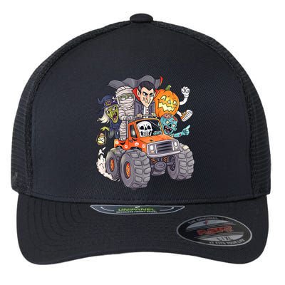 Halloween Skeleton Zombie Monster Truck Vampire Boys Flexfit Unipanel Trucker Cap