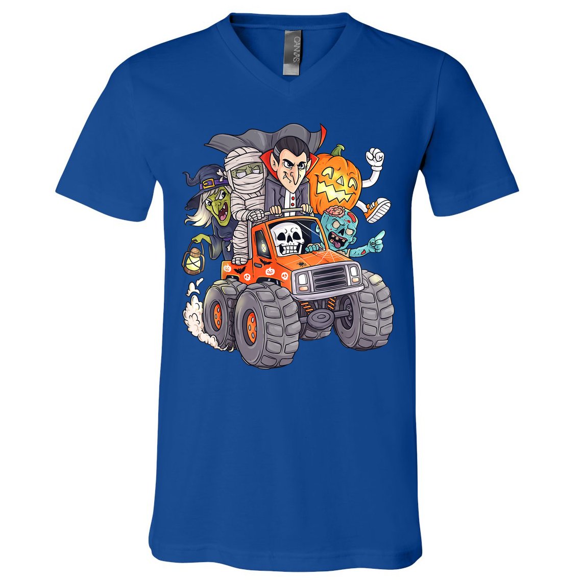 Halloween Skeleton Zombie Monster Truck Vampire Boys V-Neck T-Shirt