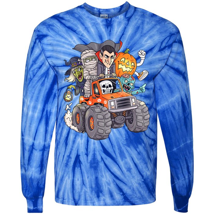 Halloween Skeleton Zombie Monster Truck Vampire Boys Tie-Dye Long Sleeve Shirt