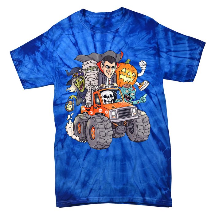 Halloween Skeleton Zombie Monster Truck Vampire Boys Tie-Dye T-Shirt