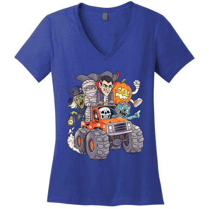 Halloween Skeleton Zombie Monster Truck Vampire Boys Women's V-Neck T-Shirt