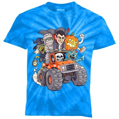 Halloween Skeleton Zombie Monster Truck Vampire Boys Kids Tie-Dye T-Shirt