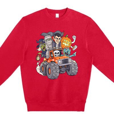 Halloween Skeleton Zombie Monster Truck Vampire Boys Premium Crewneck Sweatshirt