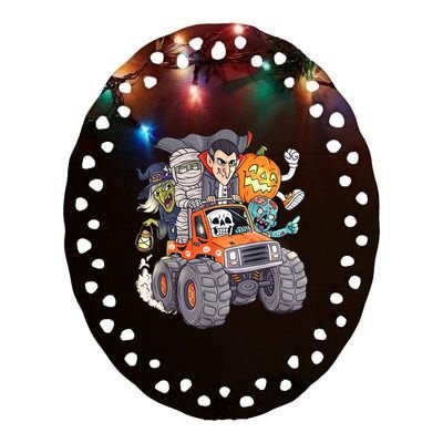 Halloween Skeleton Zombie Monster Truck Vampire Boys Ceramic Oval Ornament