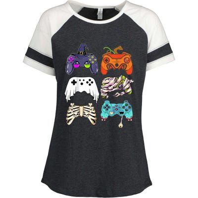 Halloween Skeleton Zombie Gaming Controllers Mummy Enza Ladies Jersey Colorblock Tee