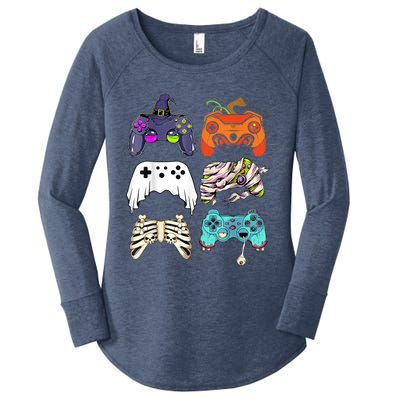 Halloween Skeleton Zombie Gaming Controllers Mummy Women's Perfect Tri Tunic Long Sleeve Shirt