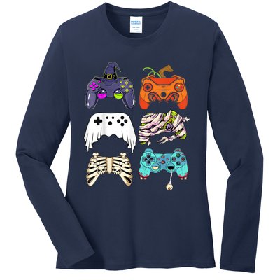 Halloween Skeleton Zombie Gaming Controllers Mummy Ladies Long Sleeve Shirt