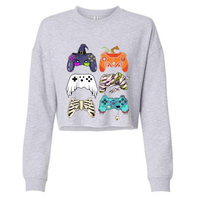 Halloween Skeleton Zombie Gaming Controllers Mummy Cropped Pullover Crew