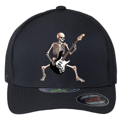 Skeleton Playing Guitar - Rock and Roll Band Graphic Flexfit Unipanel Trucker Cap