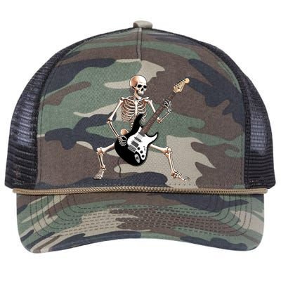 Skeleton Playing Guitar - Rock and Roll Band Graphic Retro Rope Trucker Hat Cap