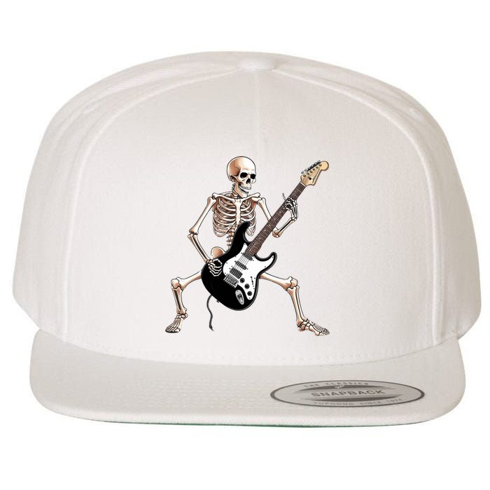 Skeleton Playing Guitar - Rock and Roll Band Graphic Wool Snapback Cap