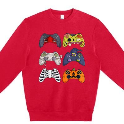 Halloween Skeleton Zombie Gaming Controllers Mummy Premium Crewneck Sweatshirt