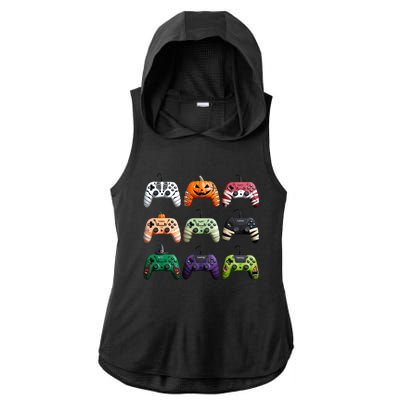 Halloween Skeleton Zombie Gamer Fun Design Ladies PosiCharge Tri-Blend Wicking Draft Hoodie Tank