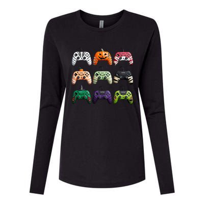 Halloween Skeleton Zombie Gamer Fun Design Womens Cotton Relaxed Long Sleeve T-Shirt