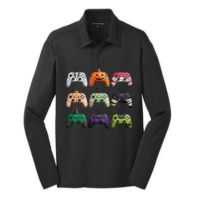 Halloween Skeleton Zombie Gamer Fun Design Silk Touch Performance Long Sleeve Polo