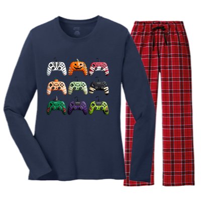 Halloween Skeleton Zombie Gamer Fun Design Women's Long Sleeve Flannel Pajama Set 