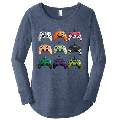 Halloween Skeleton Zombie Gamer Fun Design Women's Perfect Tri Tunic Long Sleeve Shirt