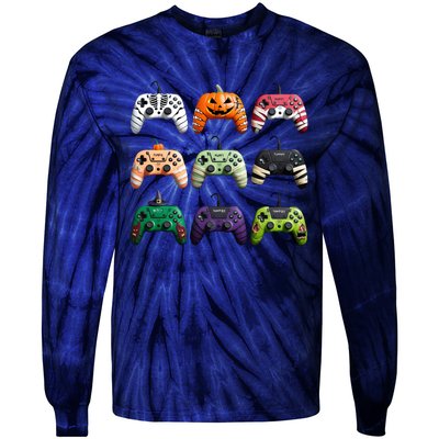 Halloween Skeleton Zombie Gamer Fun Design Tie-Dye Long Sleeve Shirt