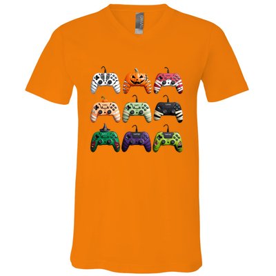 Halloween Skeleton Zombie Gamer Fun Design V-Neck T-Shirt