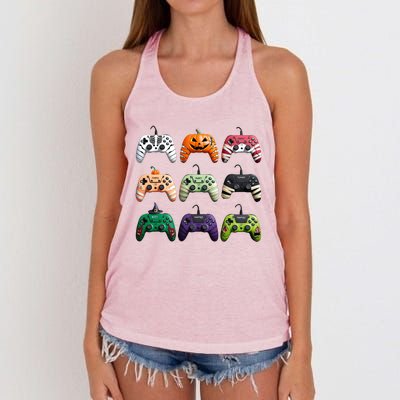 Halloween Skeleton Zombie Gamer Fun Design Women's Knotted Racerback Tank