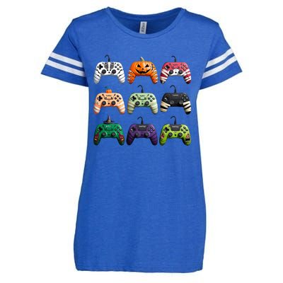 Halloween Skeleton Zombie Gamer Fun Design Enza Ladies Jersey Football T-Shirt